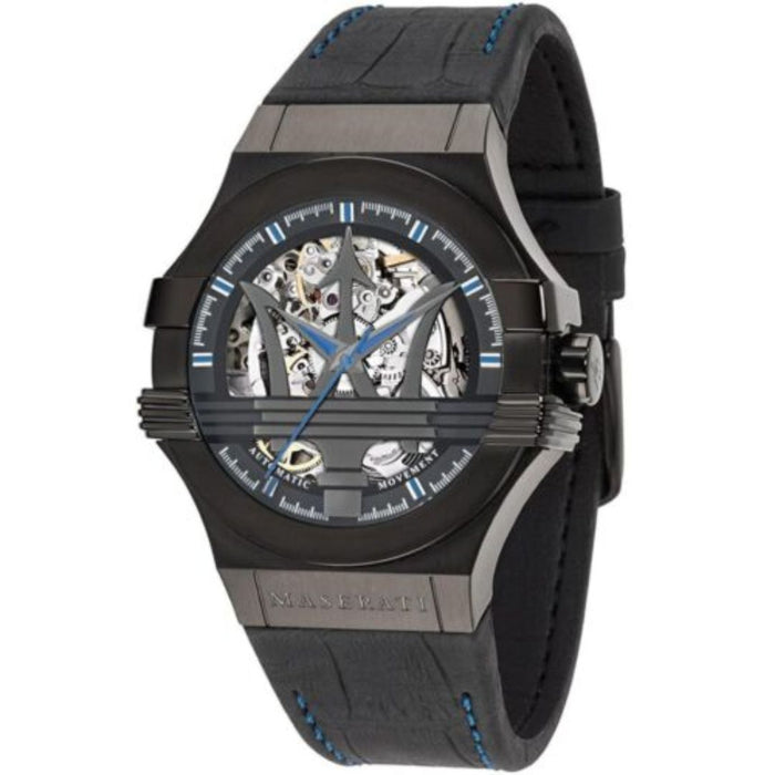 Maserati Men's Skeleton Automatic Watch with Black Leather Strap - R8821108009 - Authentic