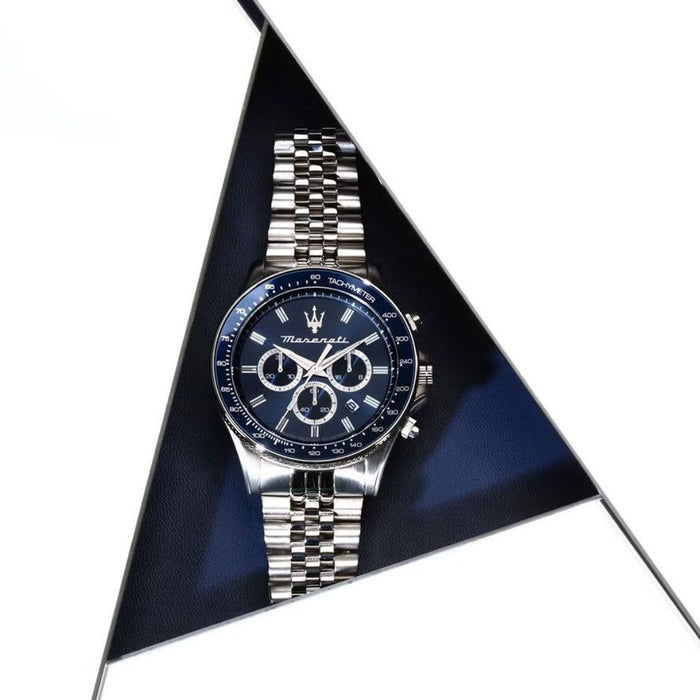 Maserati Sfida Chronograph,  Blue Dial & Steel Bracelet - R8873640025 - Authentic