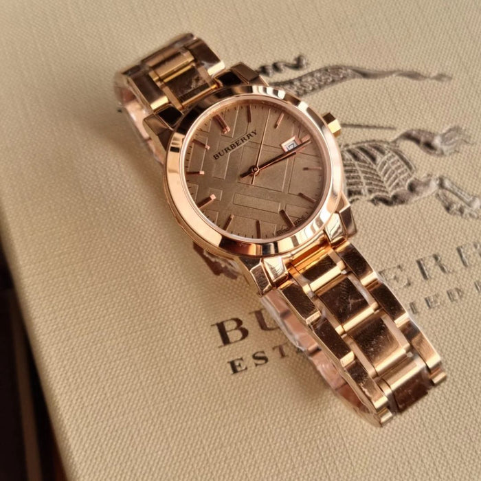 Burberry Rose Gold Women's Watch with Textured Dial - BU9135 - Authentic