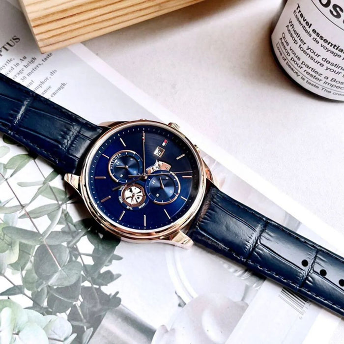 Tommy Hilfiger Men's Blue Dial Rose Gold Watch - 1710503 - Authentic