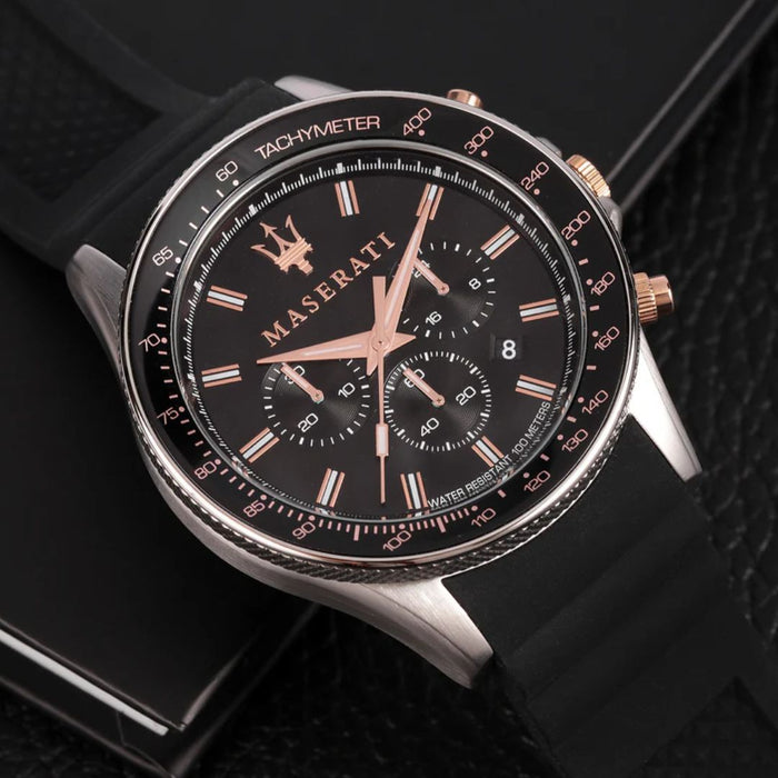 Maserati Successo Chronograph Black & Rose Gold - R8871640002 - Authentic