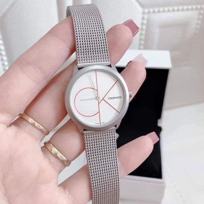 Calvin Klein Bold Red Logo Mesh Watch - K3m52152 - Authentic