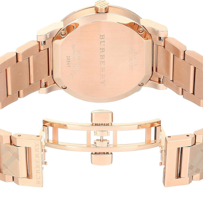 Burberry Rose Gold Watch with Engraved Check Bracelet - BU9039 - Authentic