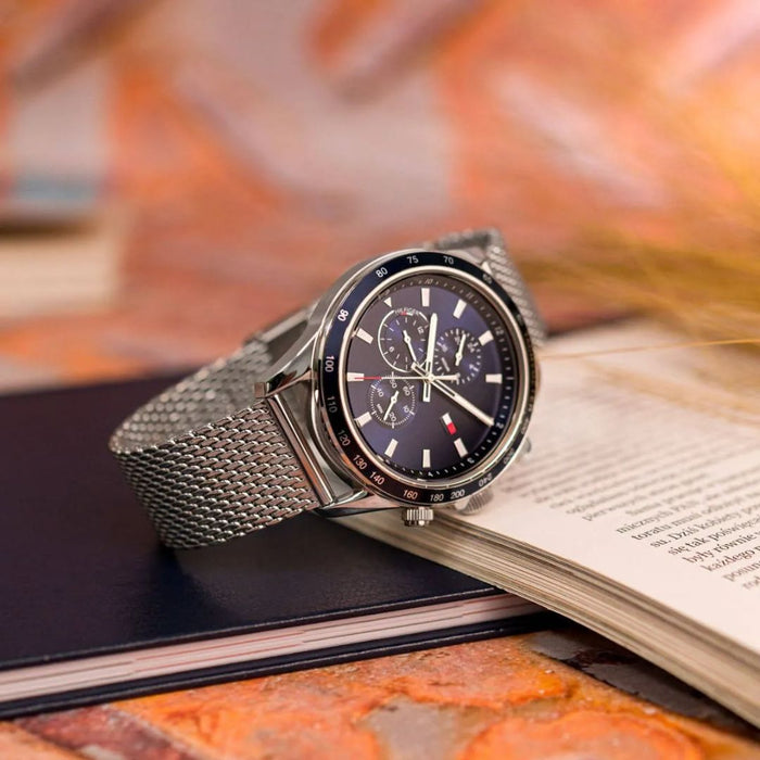 Tommy Hilfiger Men's Chronograph Blue Dial Mesh Watch - 1792018 - Authentic