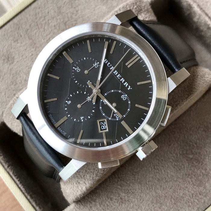 Burberry Chronograph Black Dial Leather Watch BU9356 - Authentic