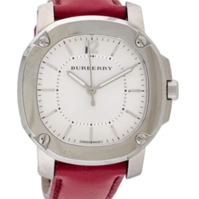 Burberry White Dial Women's Watch with Red Leather Strap BBY1705 - Authentic
