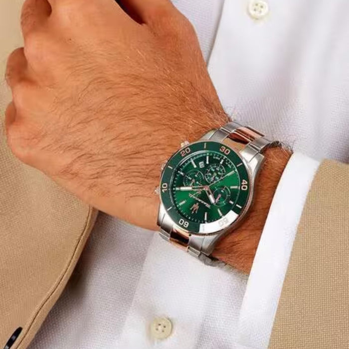 Maserati Traguardo Chronograph Green & Rose Gold Watch – R8873600004 - Authentic