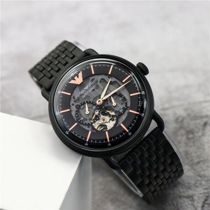 Emporio Armani Mecchanico Multifunction Black Stainless Steel Watch - AR60025 - Authentic