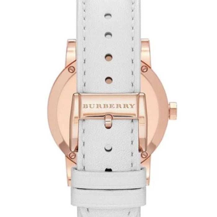 Burberry Rose Gold Ladies Watch with White Leather Strap BU9130 - Authentic