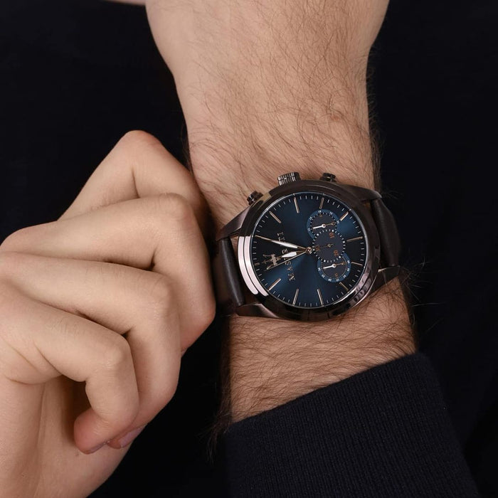 Maserati Men's Gunmetal Chronograph Watch with Black Leather Strap - R8871612008 - Authentic