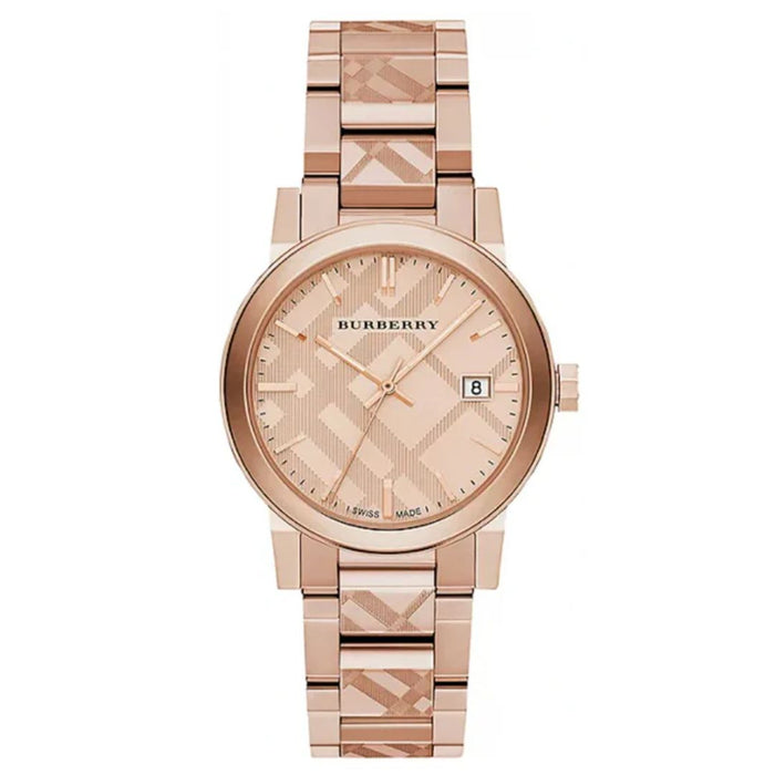 Burberry Rose Gold Watch with Engraved Check Bracelet - BU9039 - Authentic