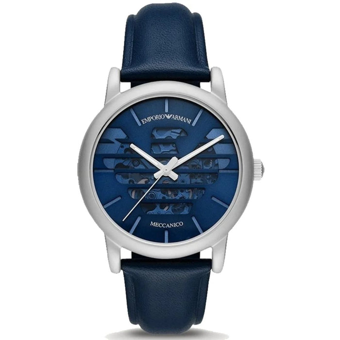 Emporio Armani Mecchanico Men's Automatic Leather Strap Blue Dial 43mm Watch AR60030 - Authentic