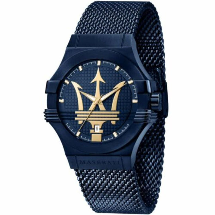 Maserati Men's Blue Mesh Watch with Gold Trident Dial - R8853108008 - Authentic