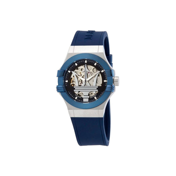 Maserati R8821108035 - Potenza Men's Blue Skeleton Automatic Watch with Silicone Strap - Authentic