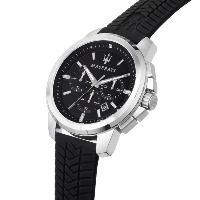 Maserati Men's Silver Chronograph Watch with Black Rubber Strap - R8871621014 - Authentic