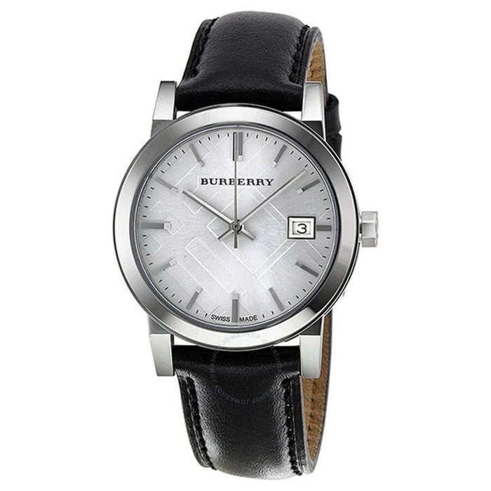 Burberry The City Silver Dial Black Leather Strap Watch for Women - Authentic
