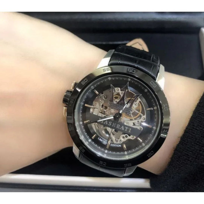 Maserati Men's Limited Edition Skeleton Watch with Black Leather Strap - R8821119007 - Authentic