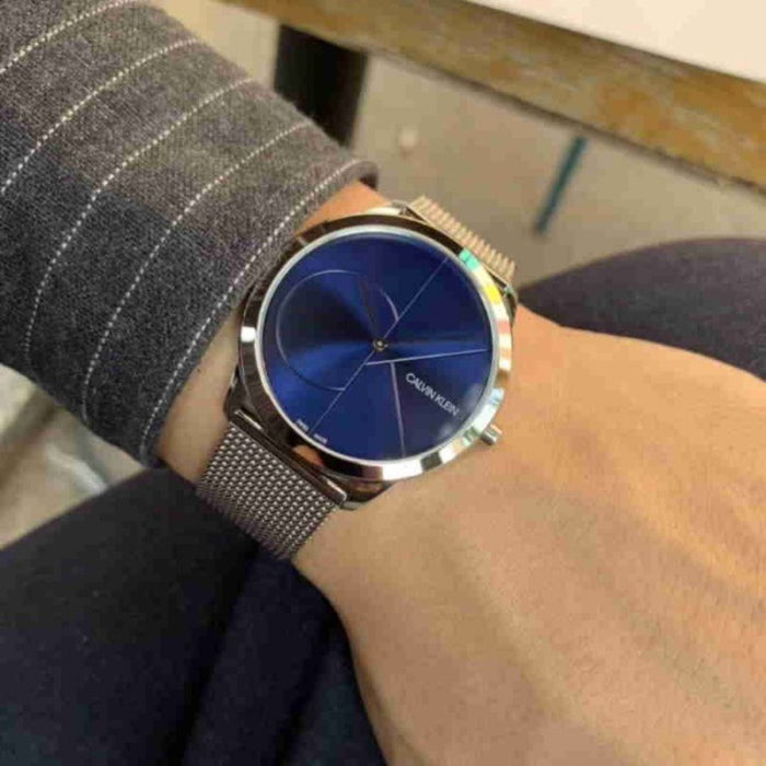Calvin Klein Bold Blue Dial Silver Mesh Watch – Unisex - k3m2112n - Authentic
