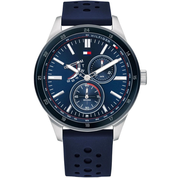 Tommy Hilfiger Men's Multi-Function Watch – Blue Dial with Blue Silicone Strap - 1791635 - Authentic