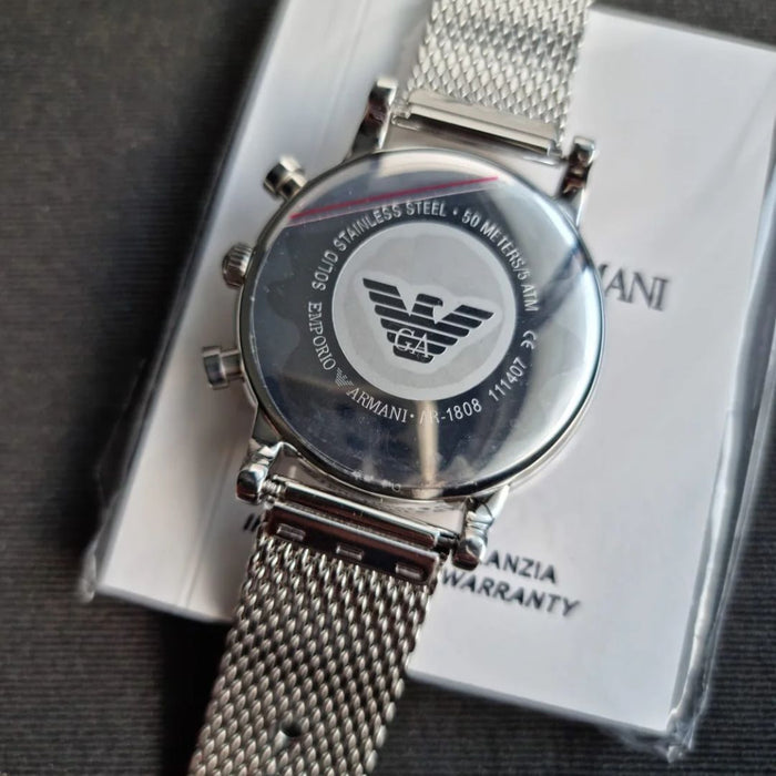 Emporio Armani Chronograph Stainless Steel Mesh Watch AR1808 Authentic