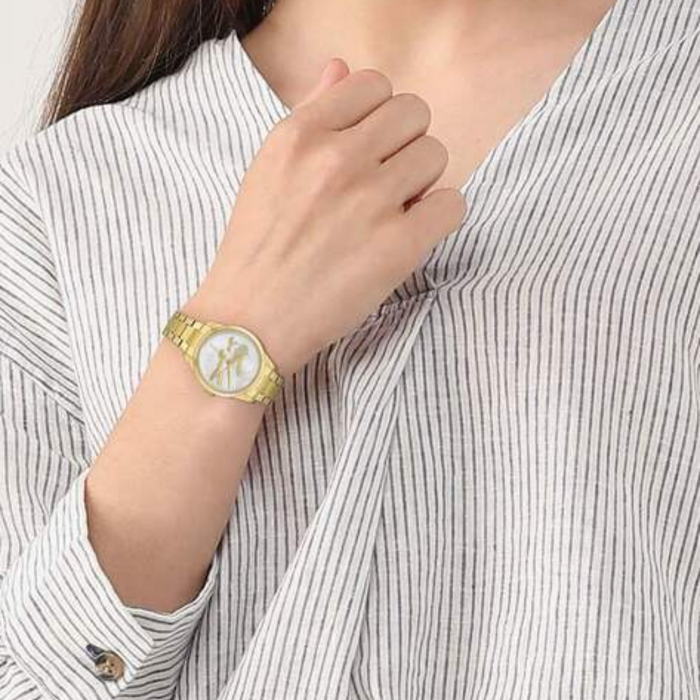 Lacoste Gold Stainless Steel White Mother of Pearl Dial  - 2001216 - Authentic