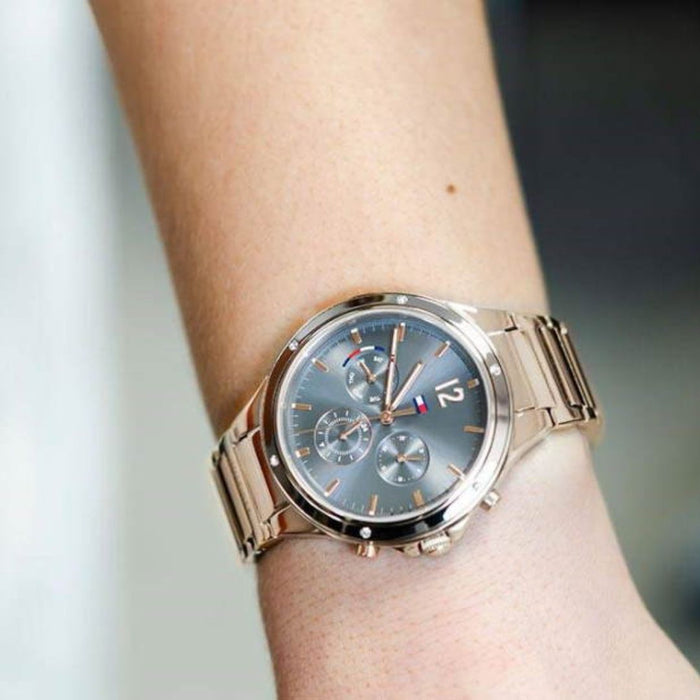 Tommy Hilfiger Eve Chronograph Quartz Grey Dial Rose Gold 1782277 - Authentic