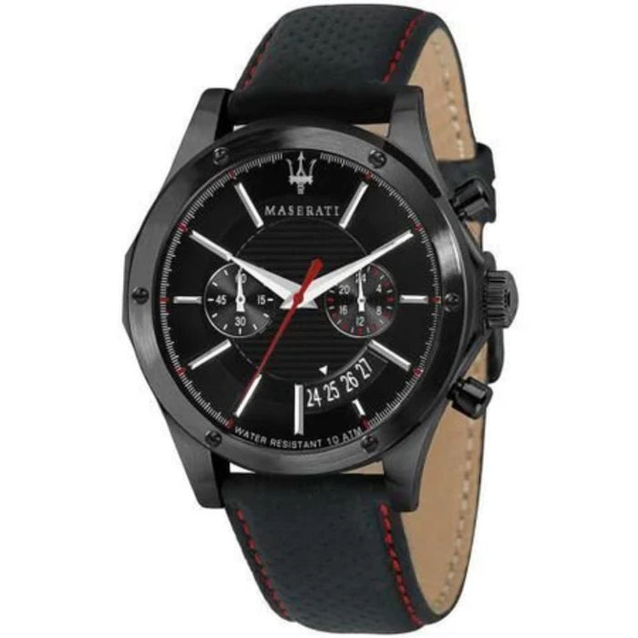 Maserati Men's Black Chronograph Watch with Perforated Leather Strap - R8871627004 - Authentic