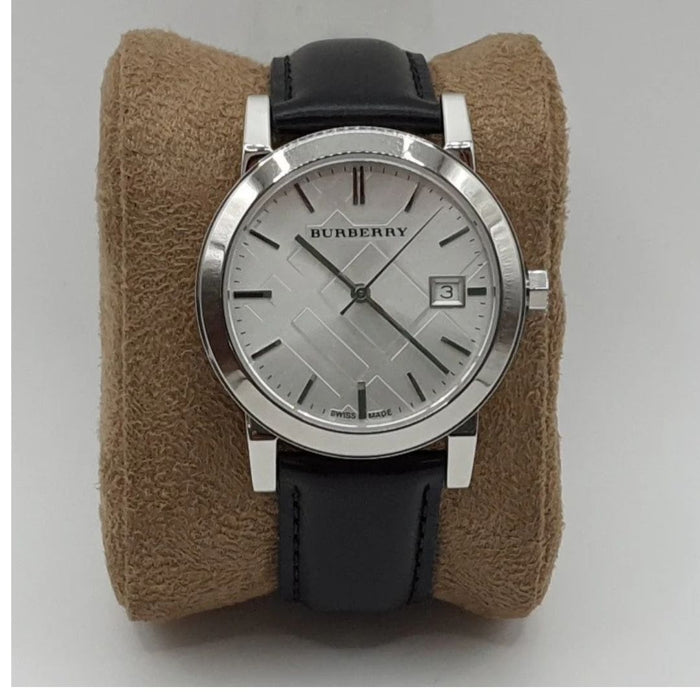 Burberry The City Silver Dial Black Leather Strap Watch for Women - Authentic
