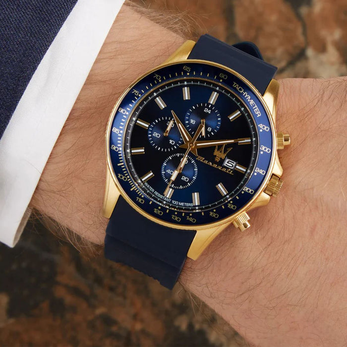 Maserati Successo Chronograph Blue & Gold Watch – R8871640004 - Authentic