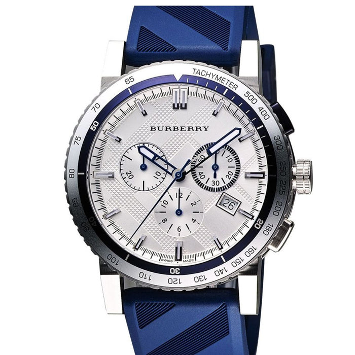 Burberry Chronograph Watch with Blue Rubber Strap BU9808 - Authentic
