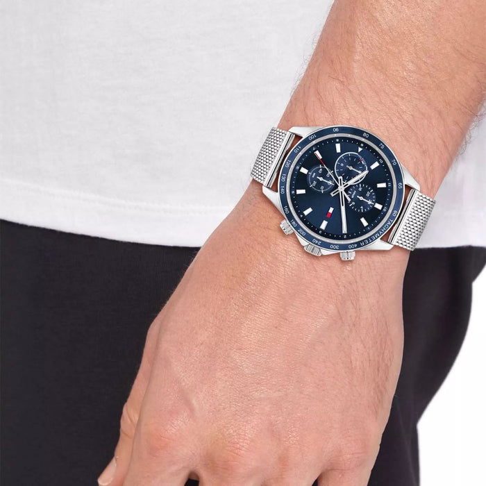 Tommy Hilfiger Men's Chronograph Blue Dial Mesh Watch - 1792018 - Authentic
