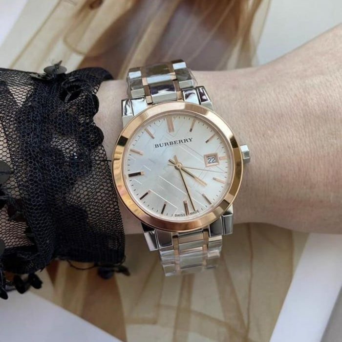 Burberry Women's Two-Tone Rose Gold & Silver Watch with White Dial - BU9105 - Authentic