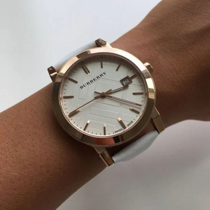 Burberry The City White Dial White Leather Strap Watch for Women - BU9012 - Authentic