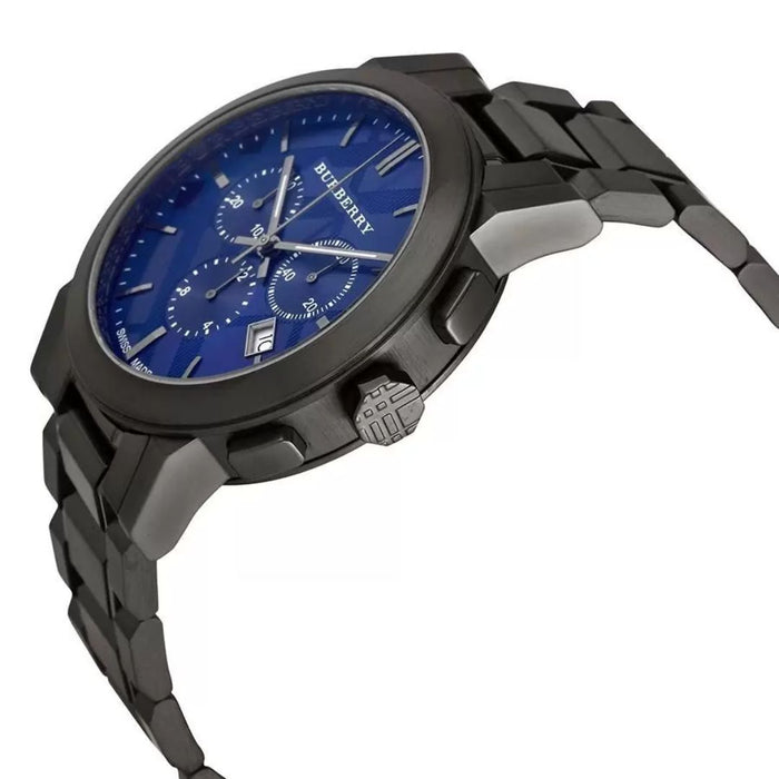 Burberry Men's Black Ion-Plated Chronograph Watch with Blue Dial - BU9365 - Authentic