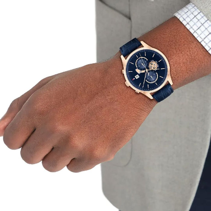 Tommy Hilfiger Men's Blue Dial Rose Gold Watch - 1710503 - Authentic