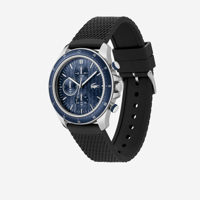 Lacoste Black Silicone Blue Dial Chronograph strap Men's Watch 2011252 - Authentic