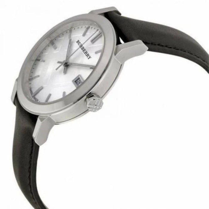 Burberry Silver Dial Watch with Black Leather Strap - BU9206 - Authentic