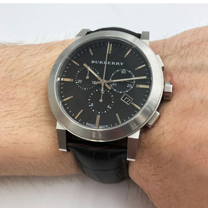 Burberry Chronograph Black Dial Leather Watch BU9356 - Authentic