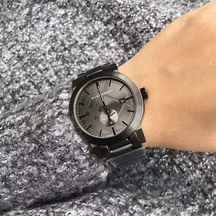 Burberry Men's Black Stainless Steel Watch with Grey Check Dial - BU9902 - Authentic