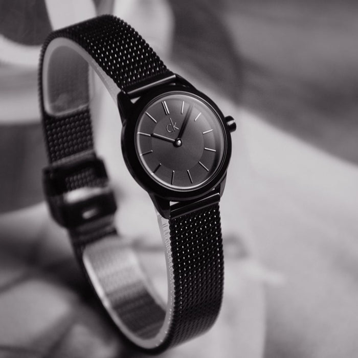 Calvin Klein Minimal Mesh All Black Women’s Watch - K3m234b1 - Authentic