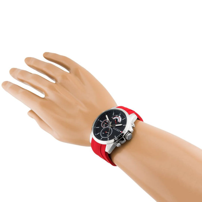 Tommy Hilfiger Decker Chronograph Watch – Black Dial & Red Silicone Strap - 1791351 - Authentic