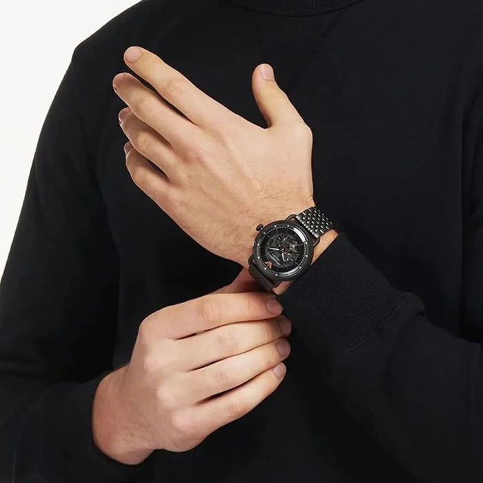 Emporio Armani Mecchanico Multifunction Black Stainless Steel Watch - AR60025 - Authentic