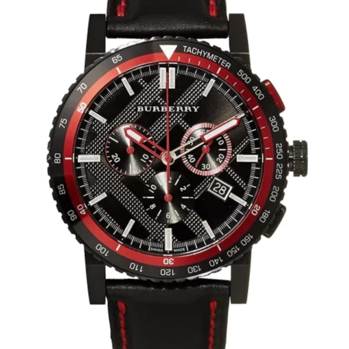 Burberry Sport Chronograph Watch – Black & Red Leather - Authentic