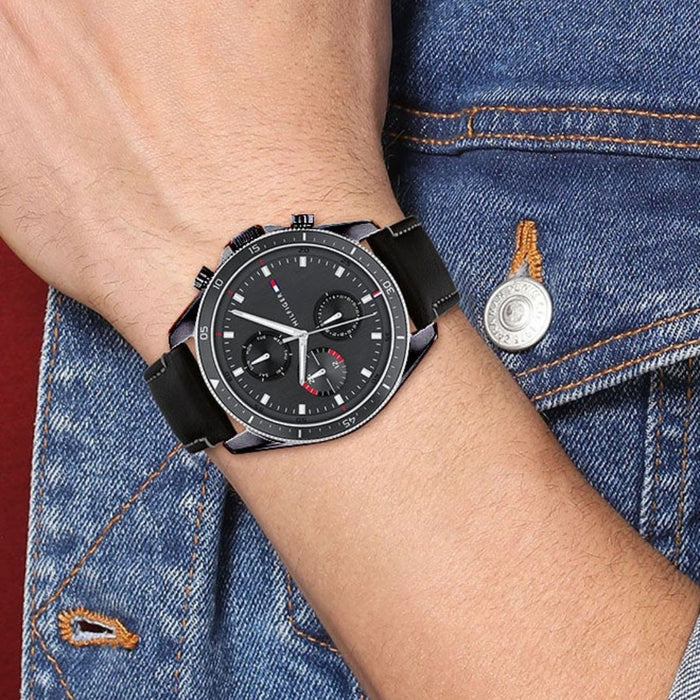 Tommy Hilfiger Multi-Function Chronograph Watch with Black Leather Strap - 1791838 - Authentic