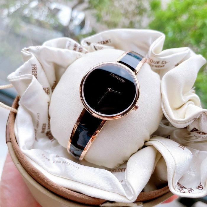 Calvin Klein Seduce Women's Watch – Black & Rose Gold Bangle - k4e2n611 - Authentic