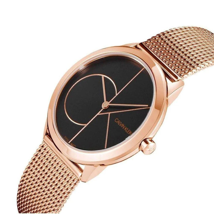 Calvin Klein Iconic Mesh Rose Gold Black Dial Watch - K2M21621 - Authentic