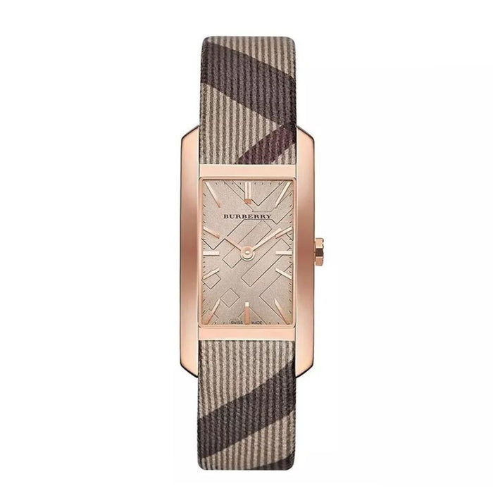 Burberry Rose Gold Rectangular Watch with Signature Check Strap BU9510 - Authentic