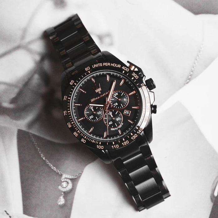 Maserati Traguardo Chronograph Black & Rose Gold - R8873612048 - Authentic