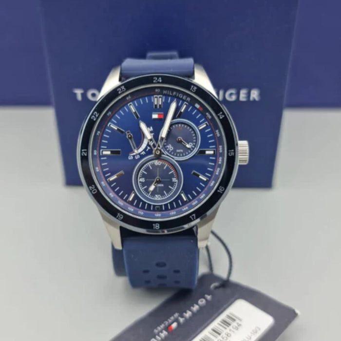 Tommy Hilfiger Men's Multi-Function Watch – Blue Dial with Blue Silicone Strap - 1791635 - Authentic