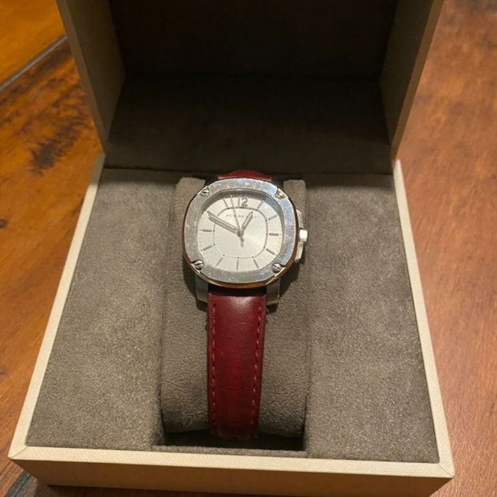 Burberry White Dial Women's Watch with Red Leather Strap BBY1705 - Authentic